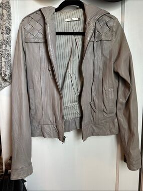 Mike & Chris Grey Leather Hooded Jacket